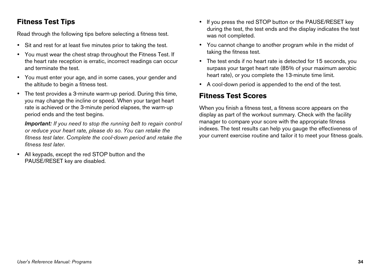 Fitness test tips, Fitness test scores | Precor EFX534i User Manual | Page 80 / 98