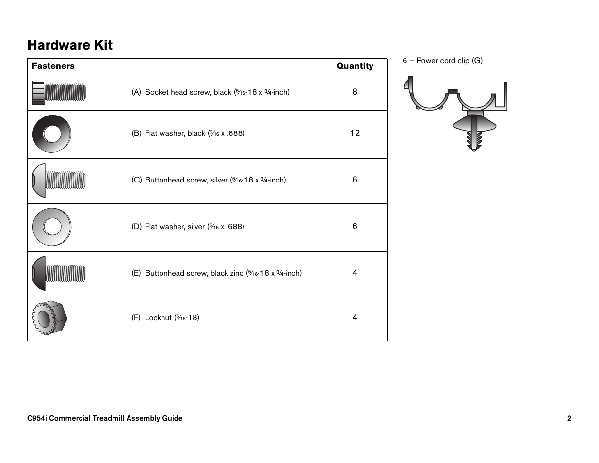 Hardware kit | Precor EFX534i User Manual | Page 88 / 98