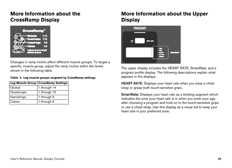 More information about the crossramp display, More information about the upper display | Precor Elliptical Fitness Crosstrainer EFX User Manual | Page 38 / 108