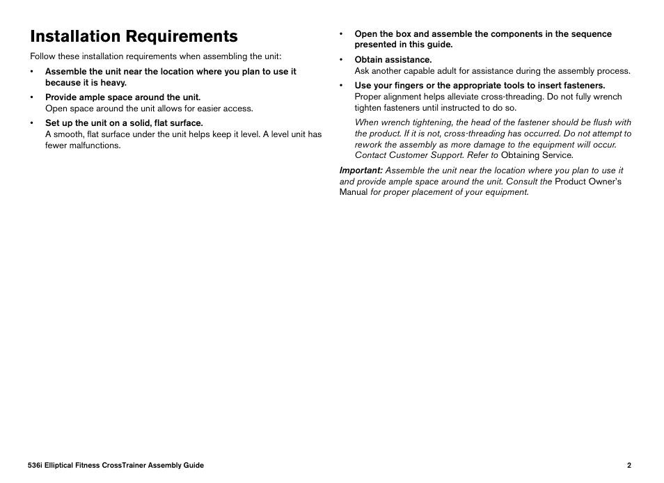 Installation requirements | Precor Elliptical Fitness Crosstrainer EFX User Manual | Page 4 / 108