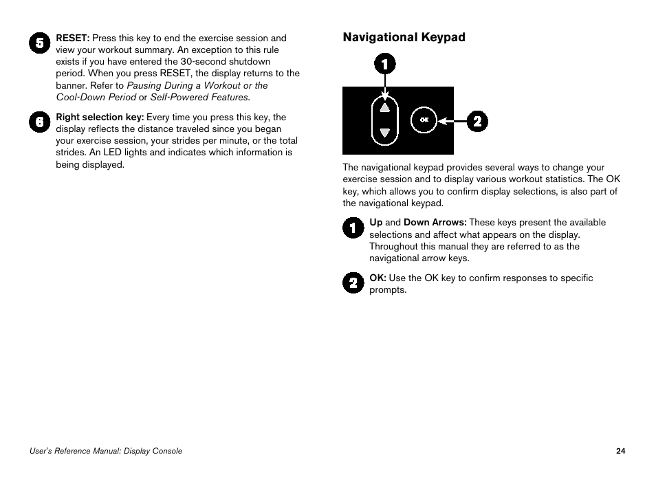 Navigational keypad | Precor Elliptical Fitness Crosstrainer EFX User Manual | Page 42 / 108