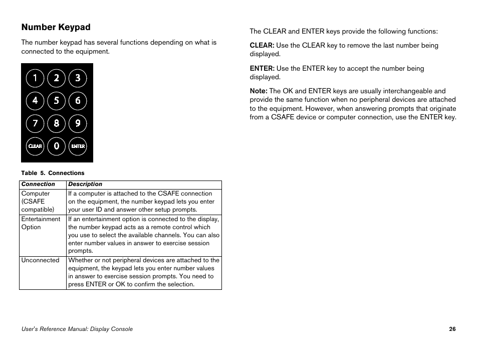 Number keypad | Precor Elliptical Fitness Crosstrainer EFX User Manual | Page 44 / 108