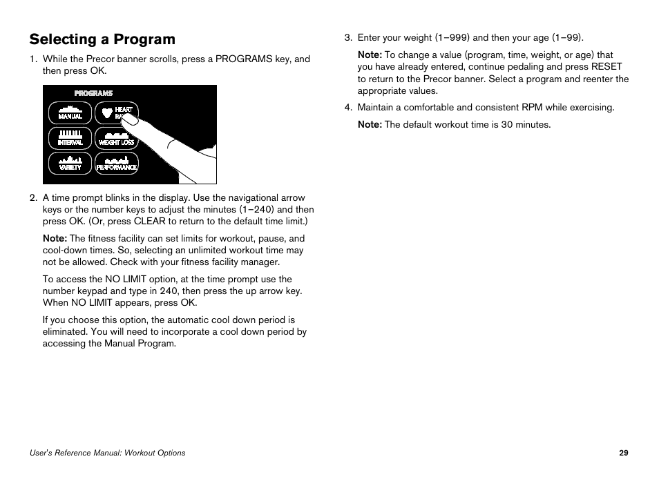 Selecting a program | Precor Elliptical Fitness Crosstrainer EFX User Manual | Page 47 / 108