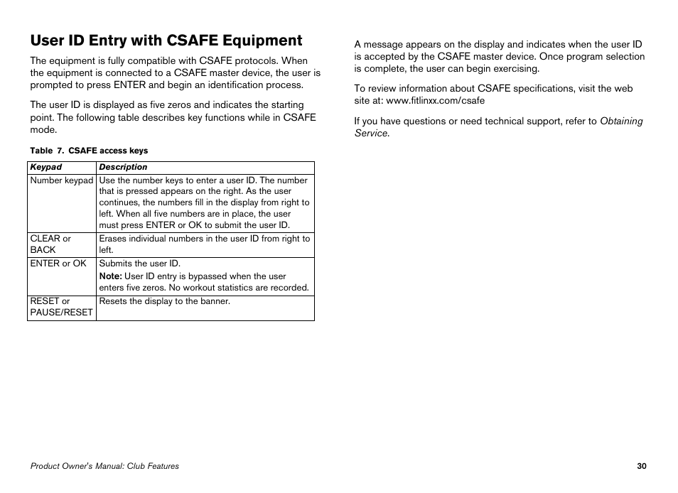 User id entry with csafe equipment | Precor Elliptical Fitness Crosstrainer EFX User Manual | Page 92 / 108