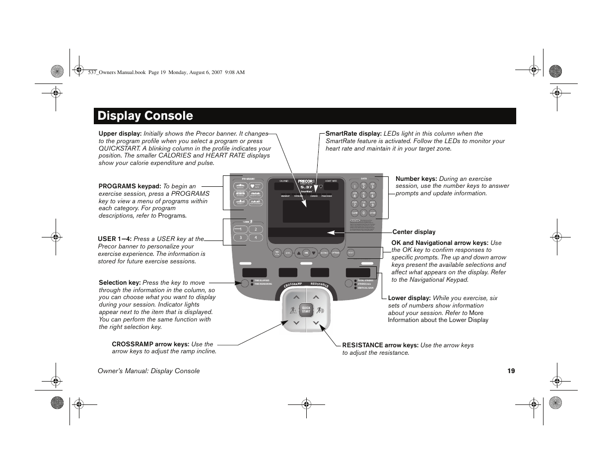 Display console | Precor 5.37 User Manual | Page 21 / 76