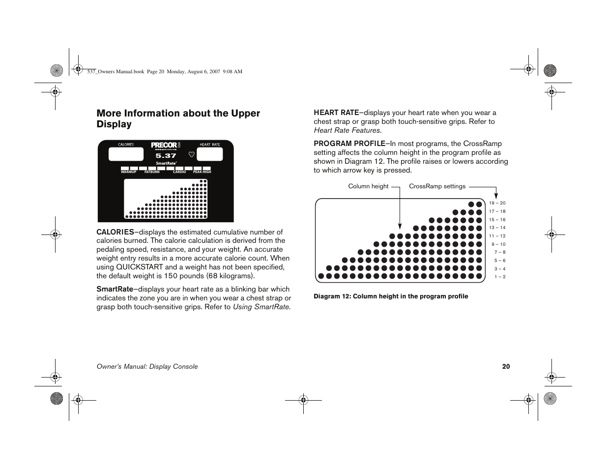 More information about the upper display | Precor 5.37 User Manual | Page 22 / 76