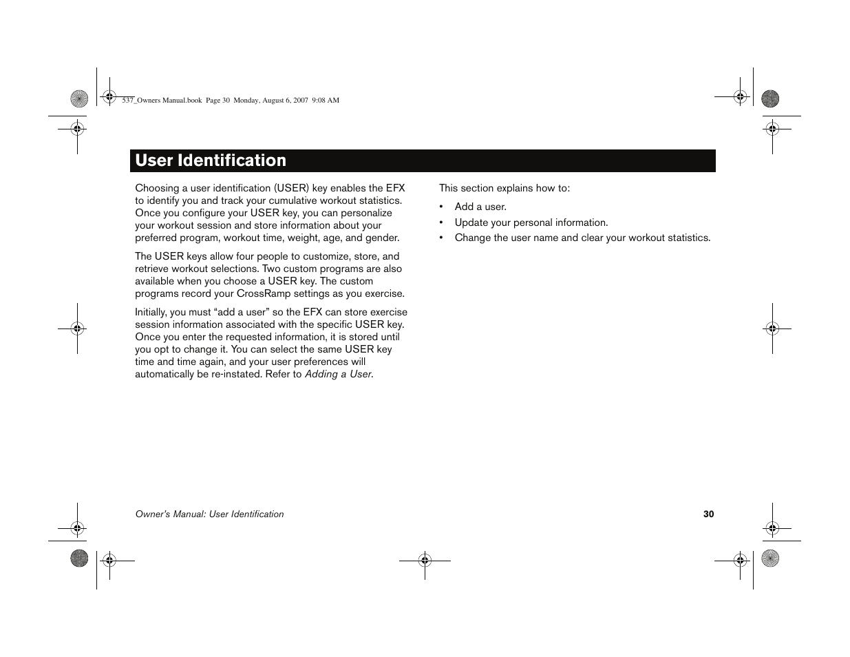 User identification | Precor 5.37 User Manual | Page 32 / 76