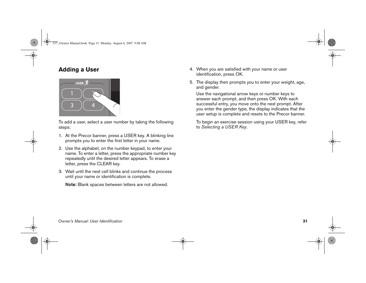 Adding a user | Precor 5.37 User Manual | Page 33 / 76