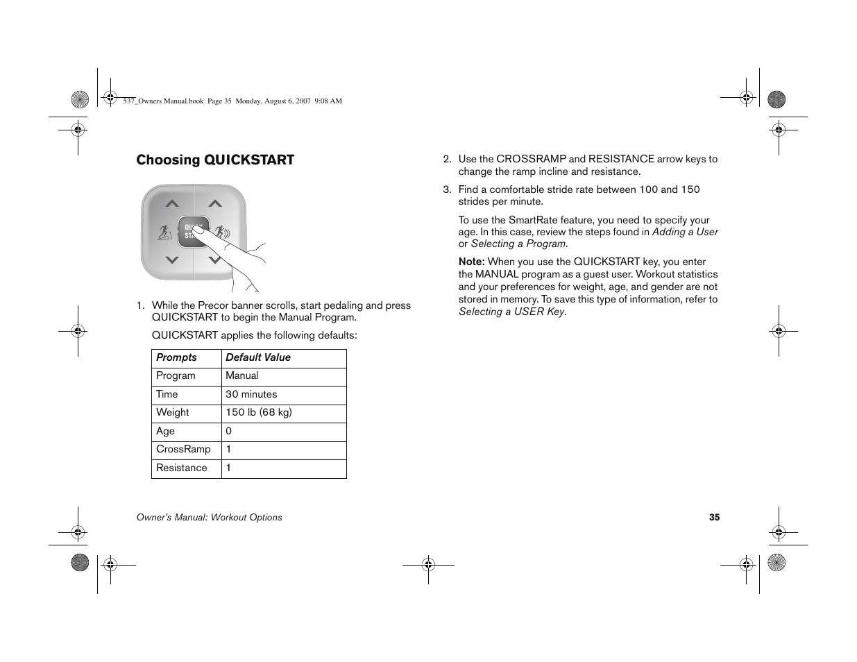 Choosing quickstart | Precor 5.37 User Manual | Page 37 / 76