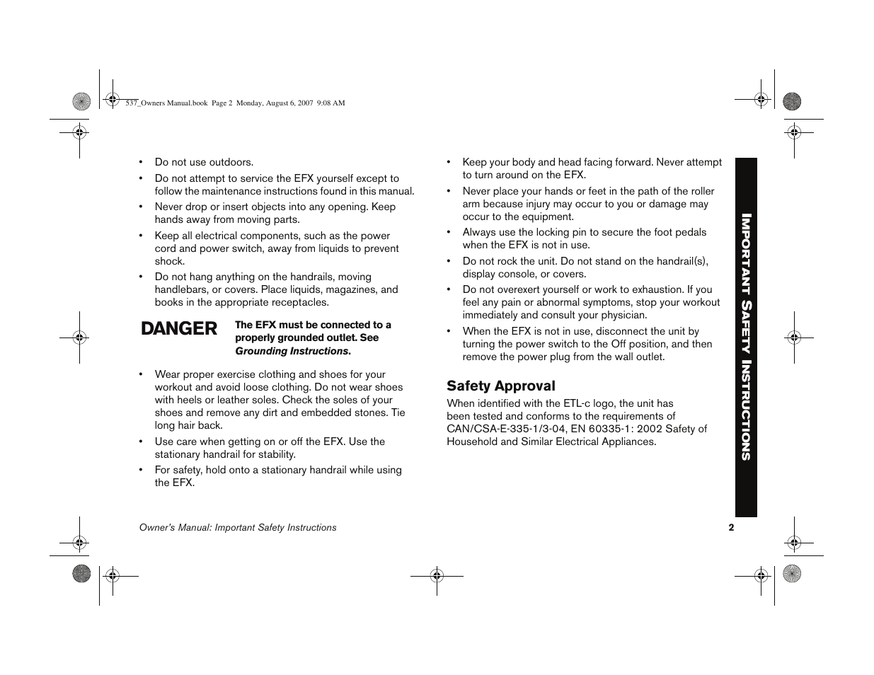 Danger | Precor 5.37 User Manual | Page 4 / 76