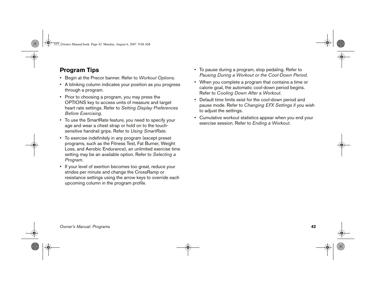 Program tips | Precor 5.37 User Manual | Page 44 / 76