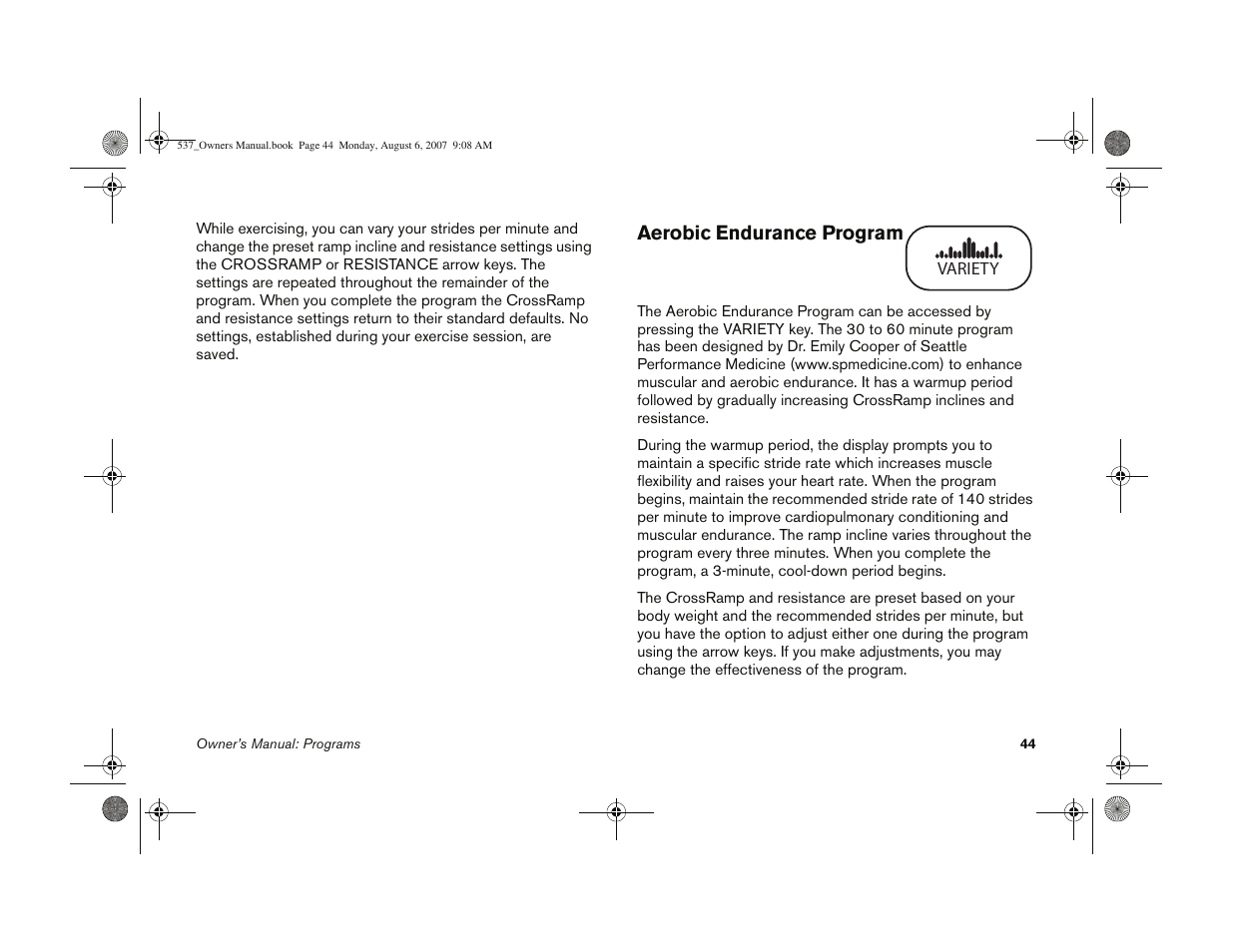 Aerobic endurance program | Precor 5.37 User Manual | Page 46 / 76