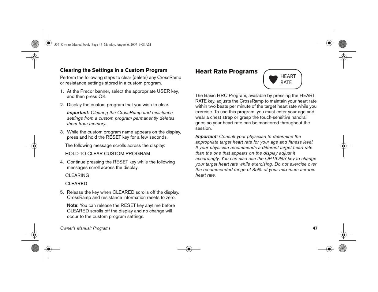 Heart rate programs | Precor 5.37 User Manual | Page 49 / 76