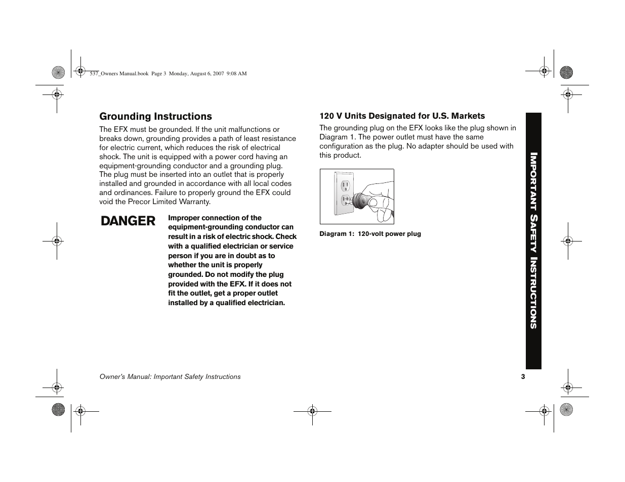 Danger | Precor 5.37 User Manual | Page 5 / 76