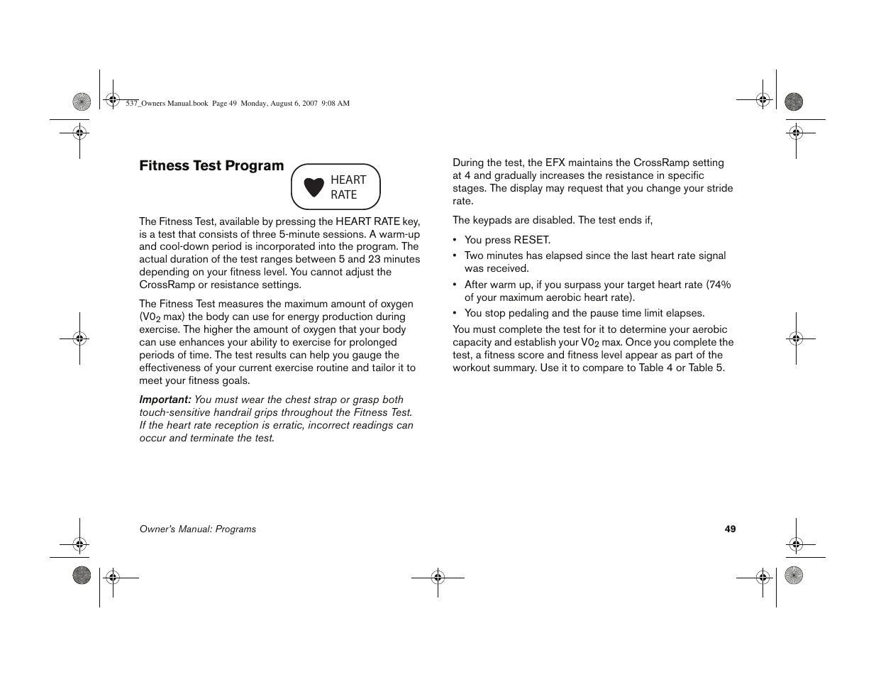 Fitness test program | Precor 5.37 User Manual | Page 51 / 76