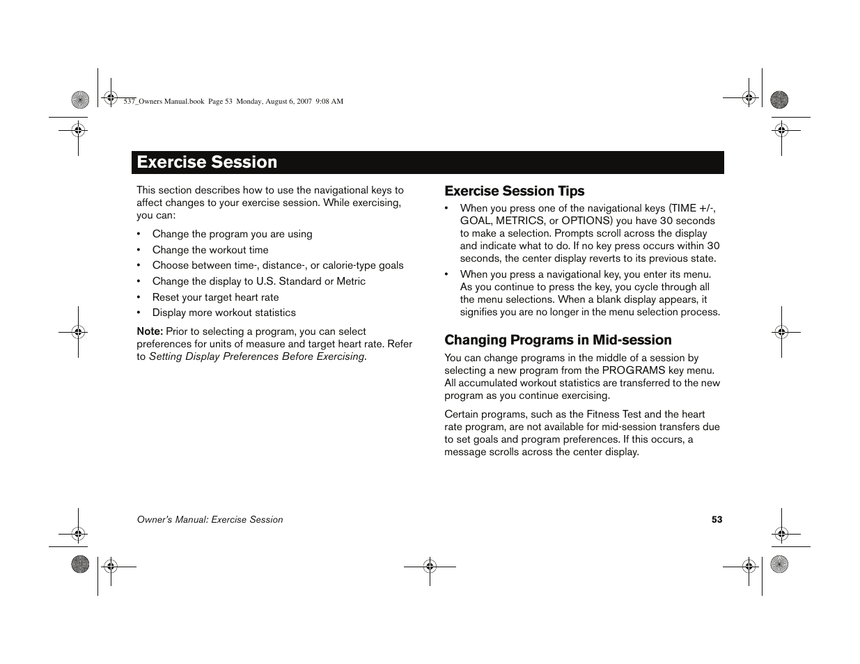 Exercise session | Precor 5.37 User Manual | Page 55 / 76