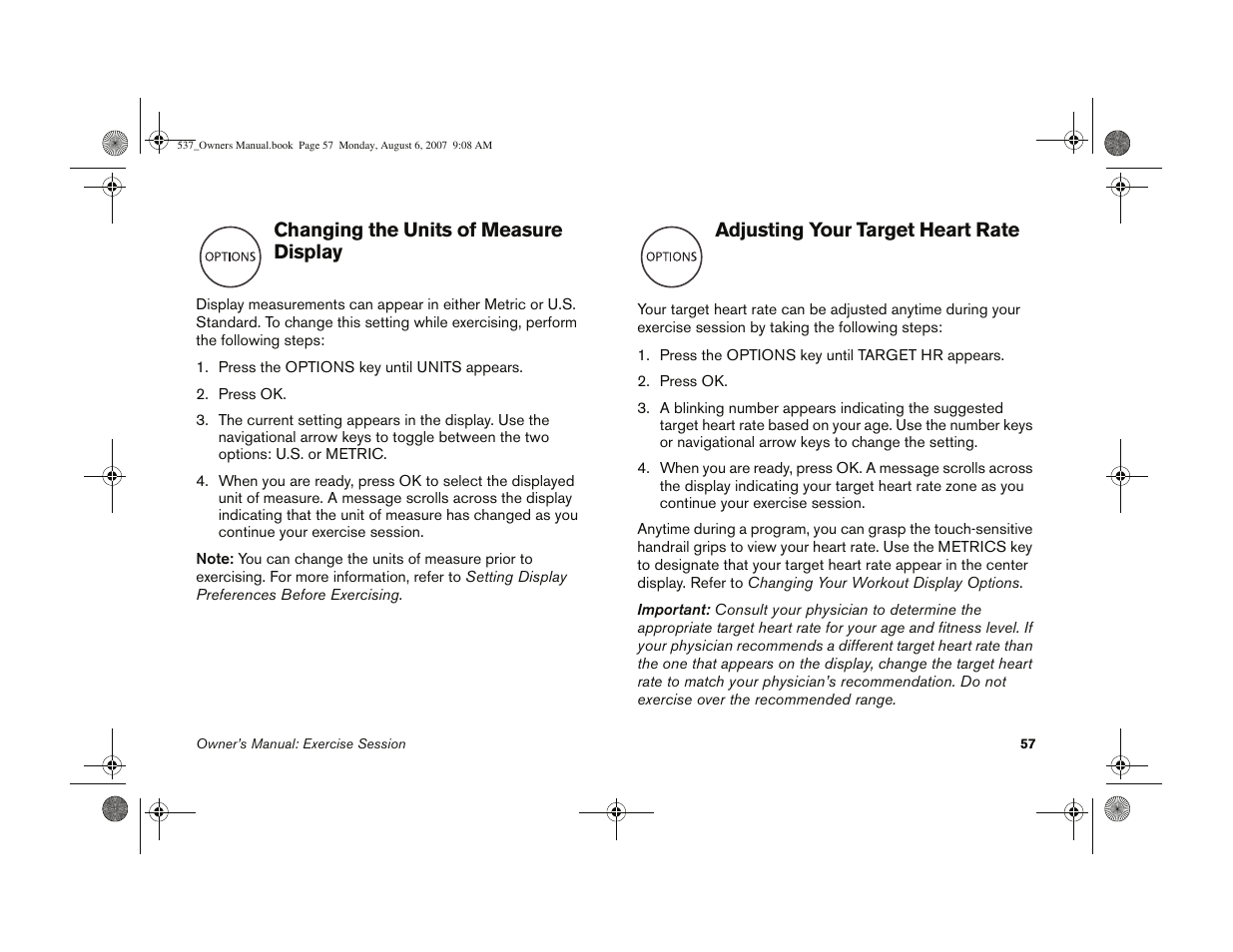 Or adjusting your target heart rate, Adjusting your, Target heart rate | Precor 5.37 User Manual | Page 59 / 76