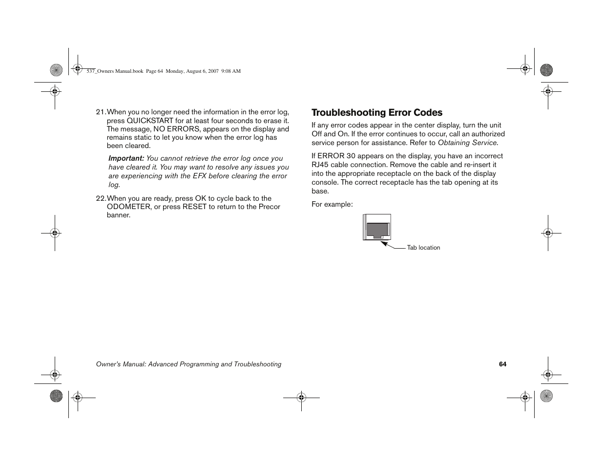 Troubleshooting error codes | Precor 5.37 User Manual | Page 66 / 76