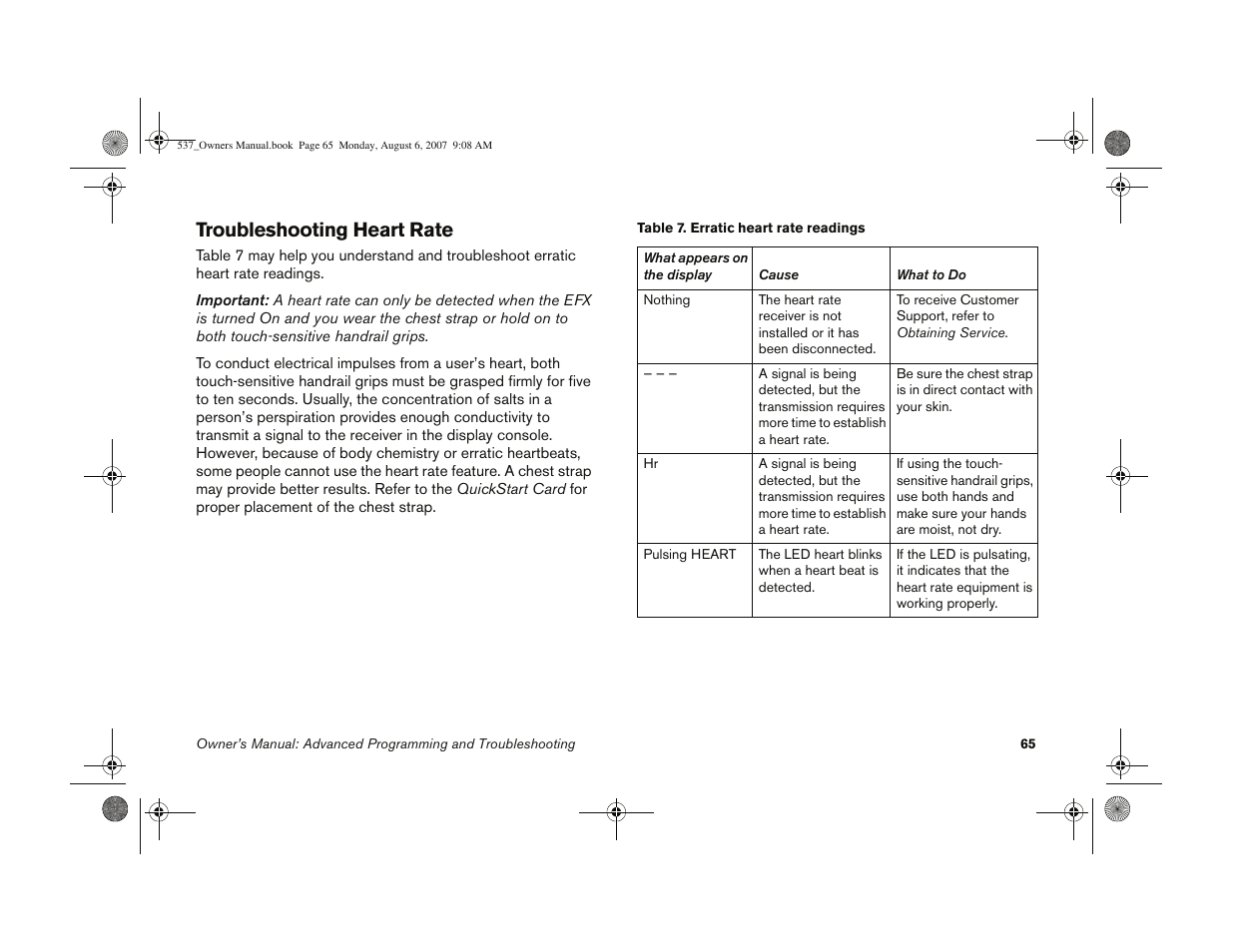 Troubleshooting heart rate | Precor 5.37 User Manual | Page 67 / 76