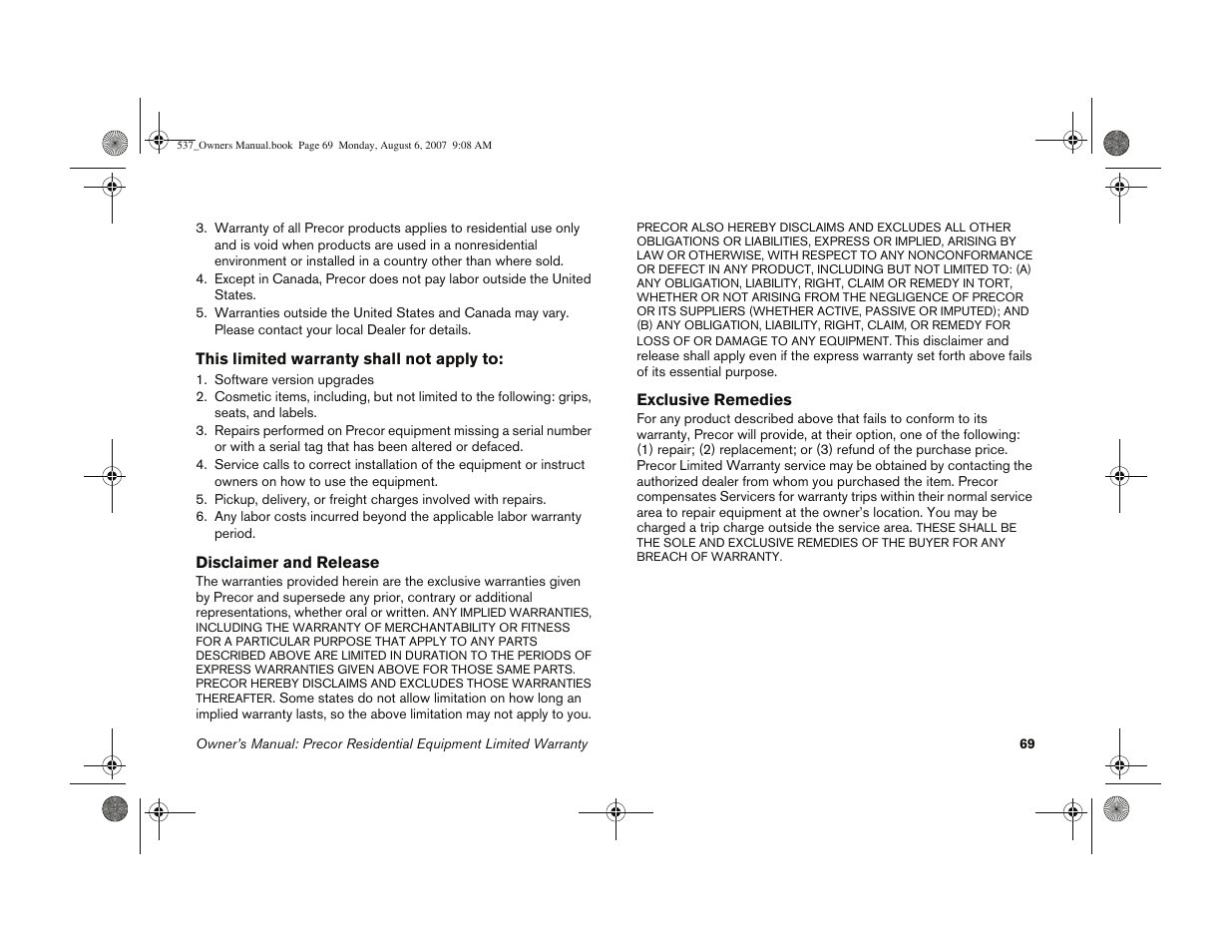 Precor 5.37 User Manual | Page 71 / 76