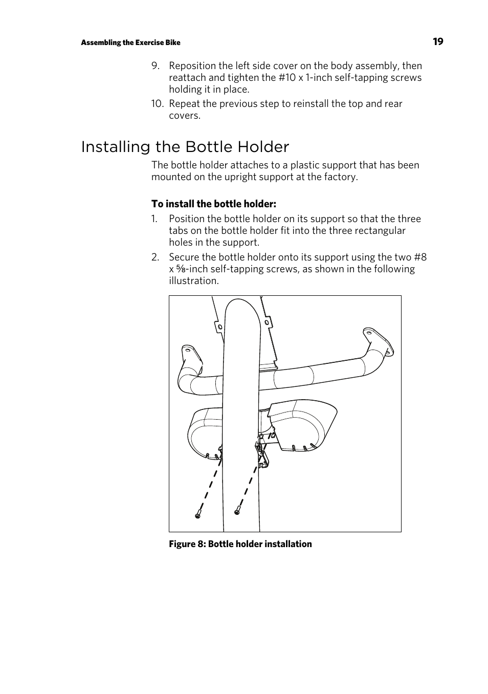 Installing the bottle holder | Precor UBK 815 User Manual | Page 21 / 92