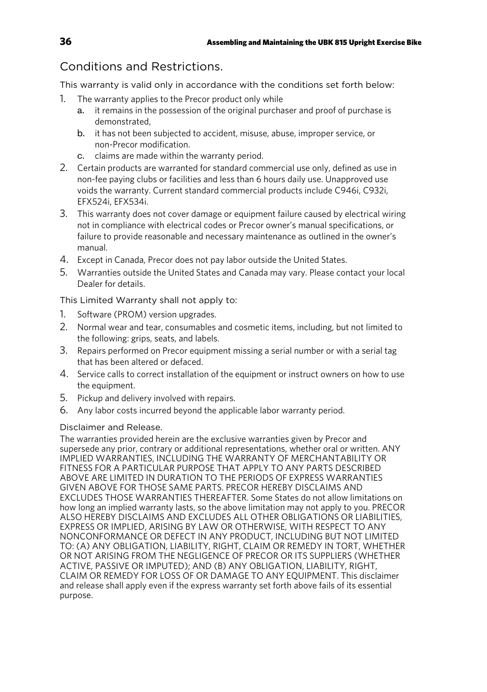 Precor UBK 815 User Manual | Page 38 / 92