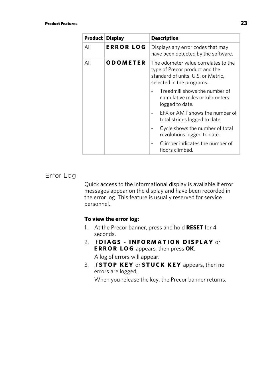 Error log | Precor UBK 815 User Manual | Page 69 / 92