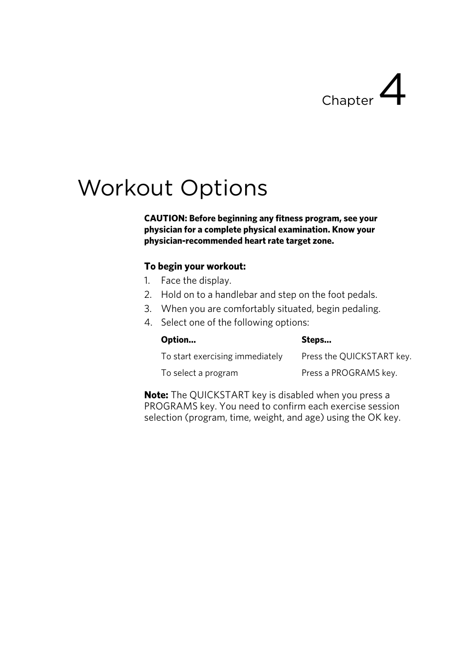 Workout options | Precor UBK 815 User Manual | Page 79 / 92