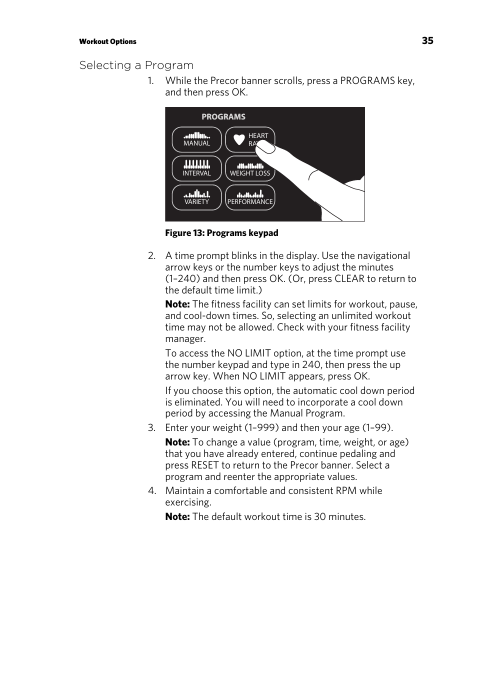Selecting a program | Precor UBK 815 User Manual | Page 81 / 92