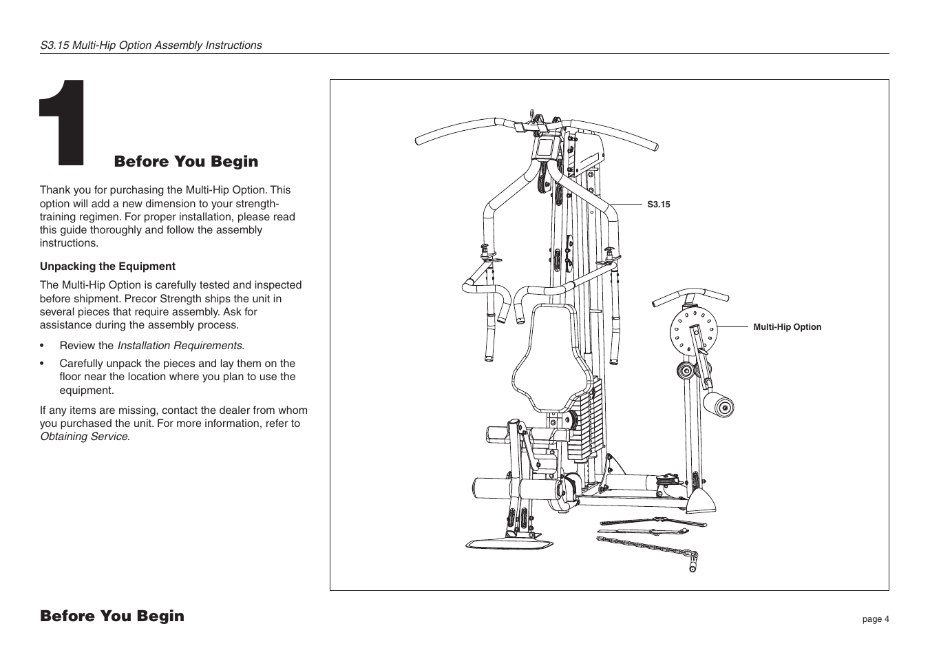 Before you begin | Precor Multi-Hip Option S3.15 User Manual | Page 4 / 16