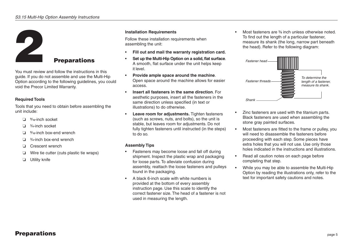 Preparations, Required tools, Installation requirements | Assembly tips | Precor Multi-Hip Option S3.15 User Manual | Page 5 / 16
