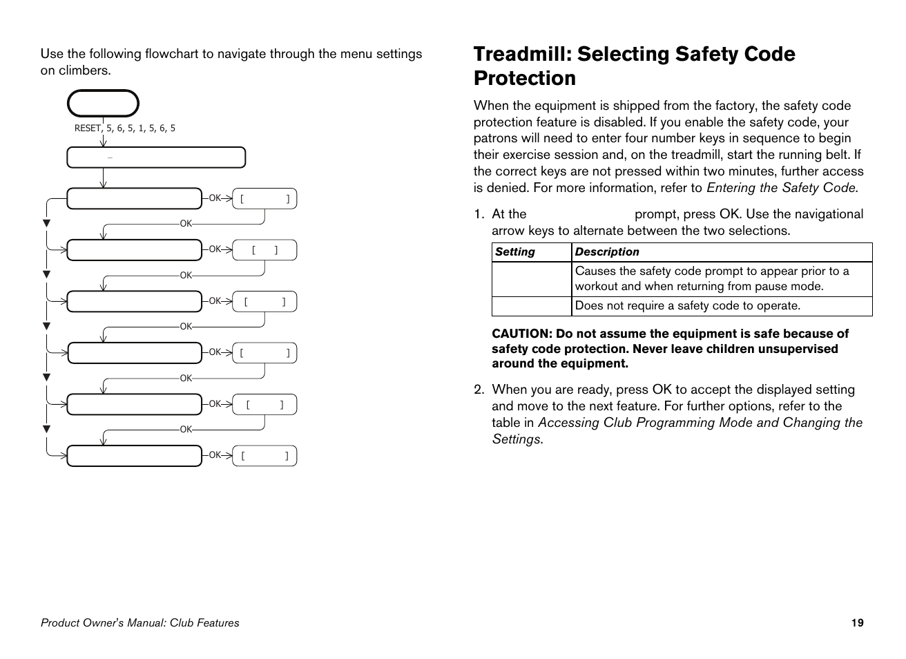 Treadmill: selecting safety code protection | Precor 946l User Manual | Page 21 / 101