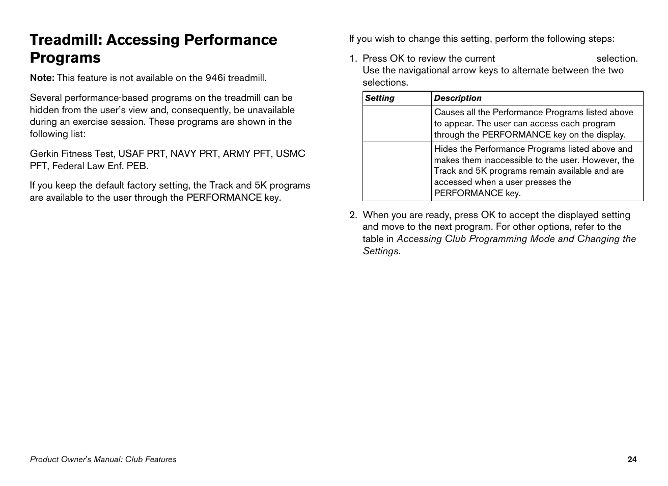 Treadmill: accessing performance programs | Precor 946l User Manual | Page 26 / 101