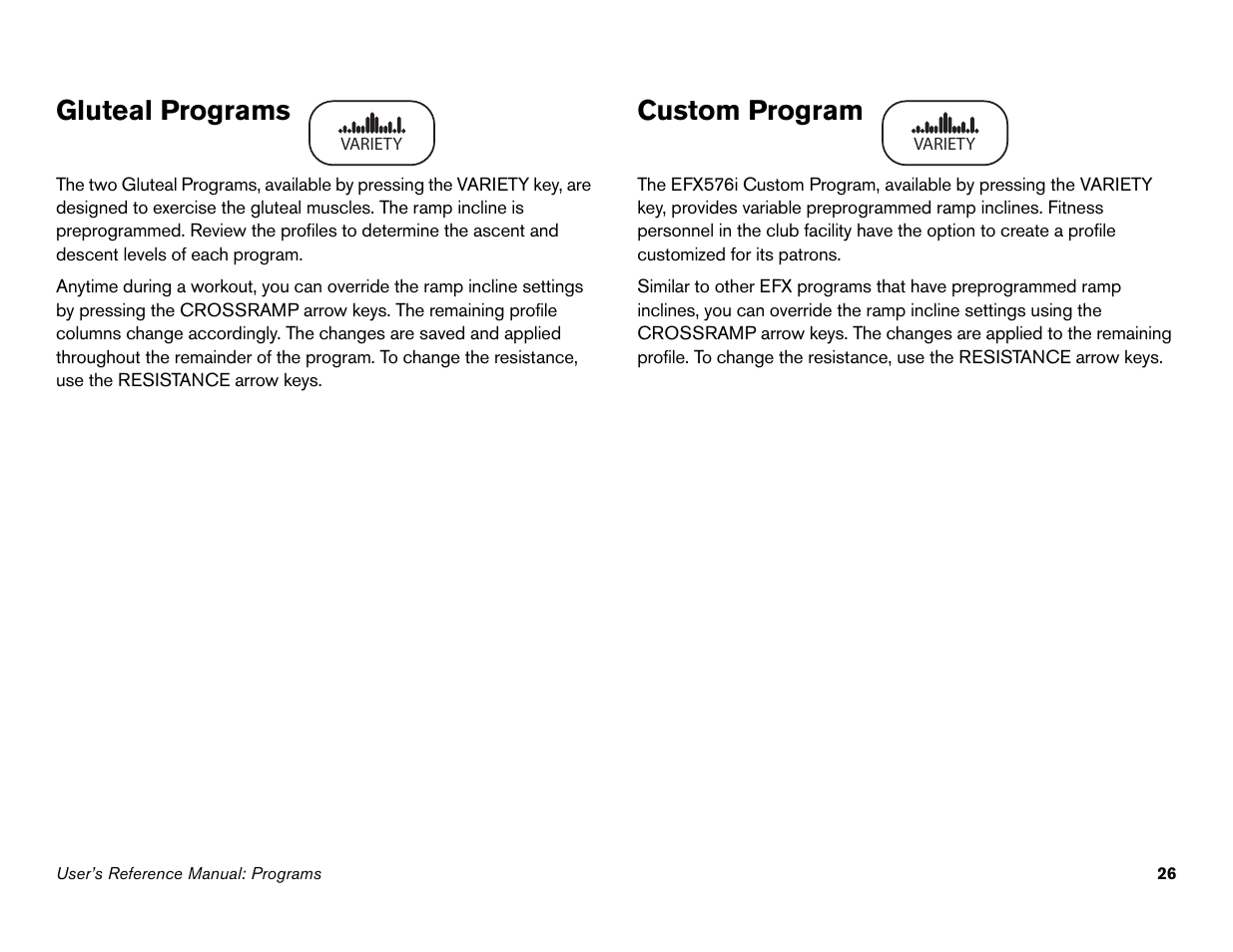 Gluteal programs, Custom program, Gluteal programs custom program | Precor 946l User Manual | Page 75 / 101