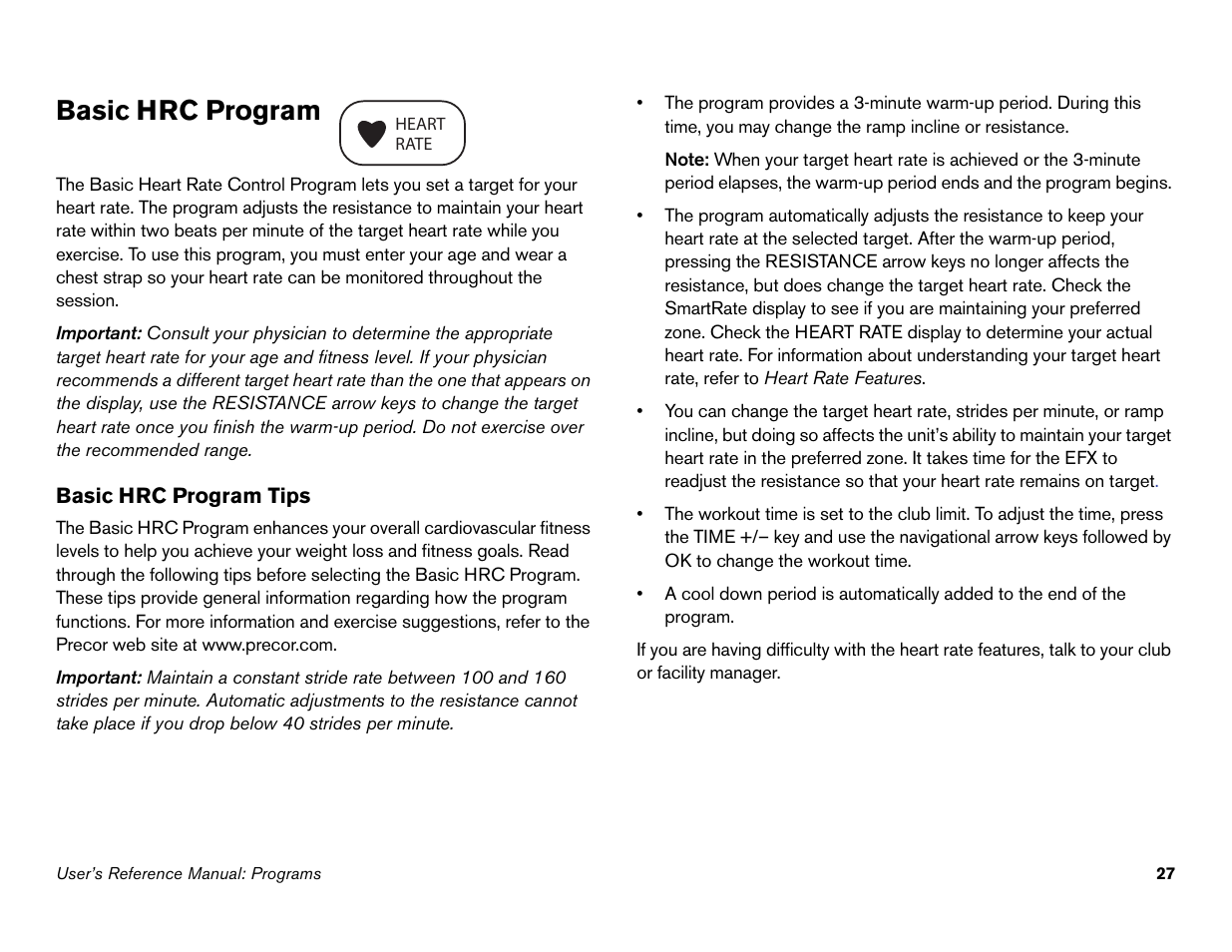 Basic hrc program | Precor 946l User Manual | Page 76 / 101