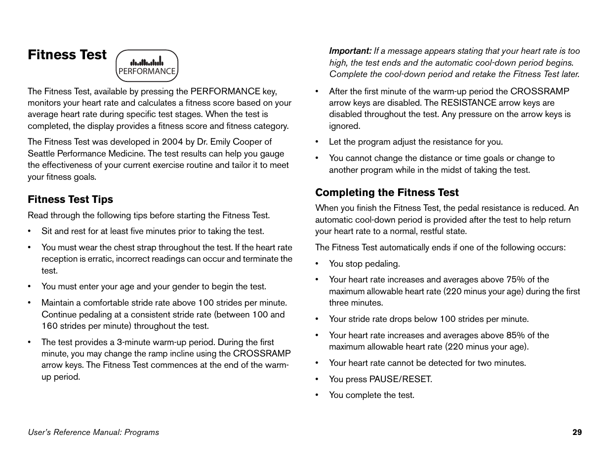 Fitness test | Precor 946l User Manual | Page 78 / 101