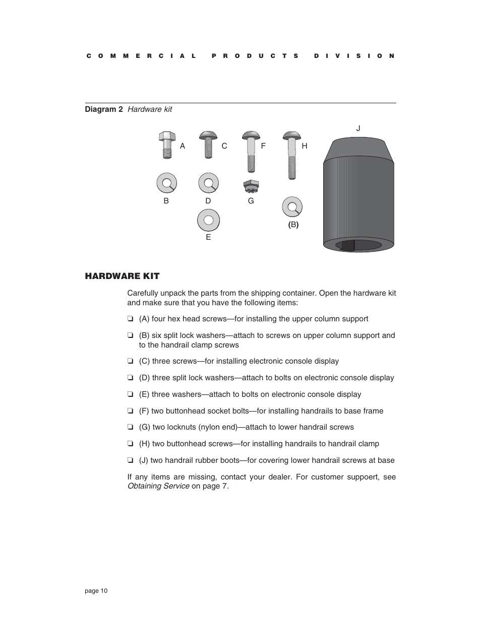 Hardware kit | Precor C764 User Manual | Page 10 / 48