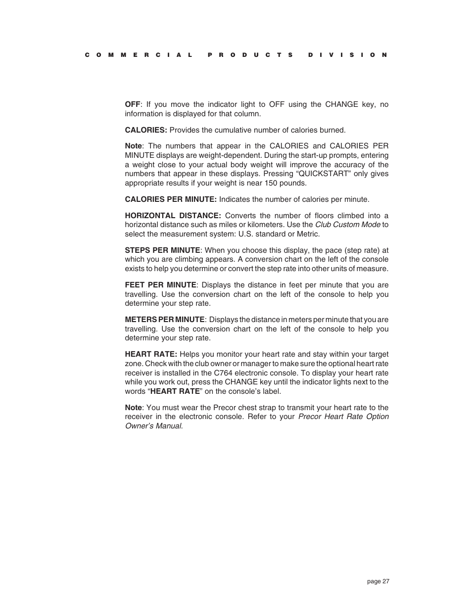 Precor C764 User Manual | Page 27 / 48