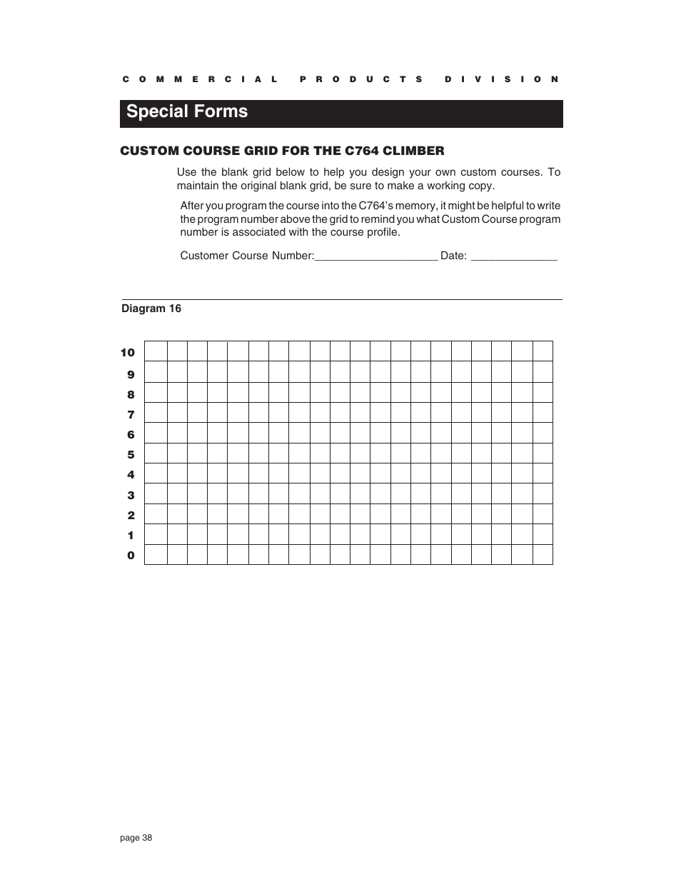 Special forms, Custom course grid for the c764 climber | Precor C764 User Manual | Page 38 / 48