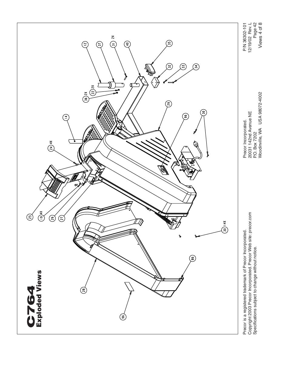 C76 4, Exploded v iews | Precor C764 User Manual | Page 42 / 48