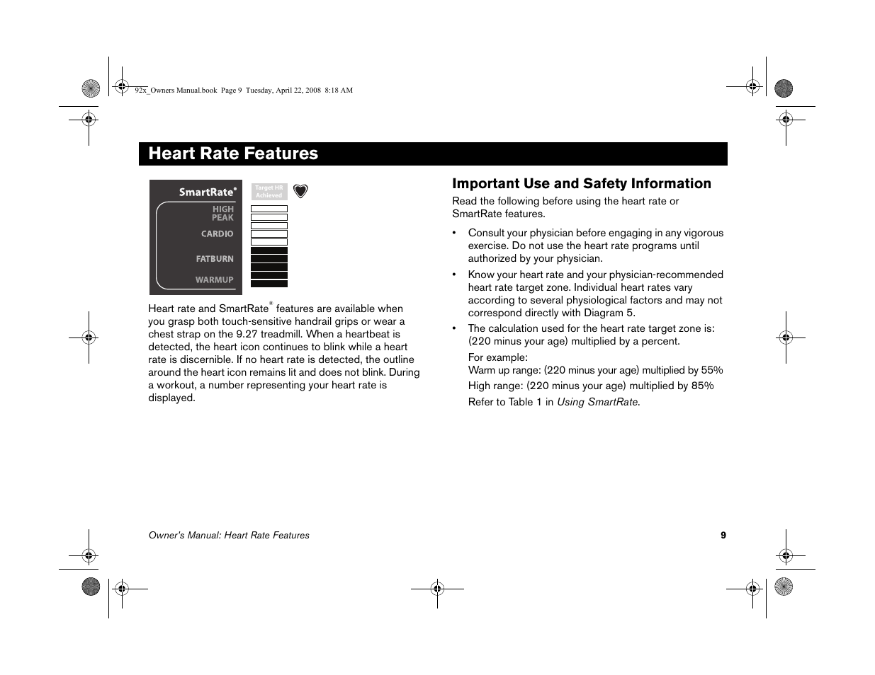 Heart rate features, Important use and safety information | Precor MOVE BEYOND 9.23 User Manual | Page 11 / 58