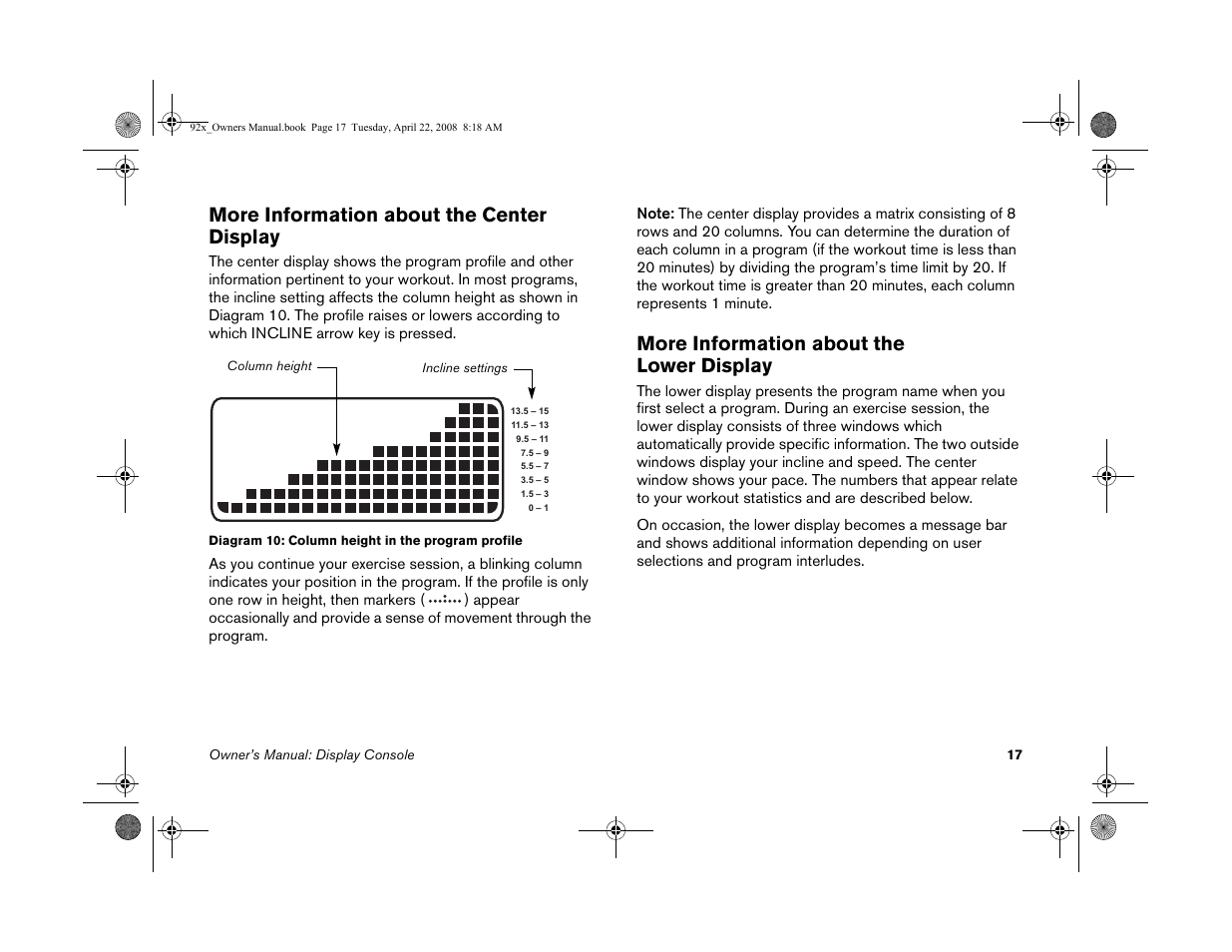 More information about the center display, More information about the lower display | Precor MOVE BEYOND 9.23 User Manual | Page 19 / 58