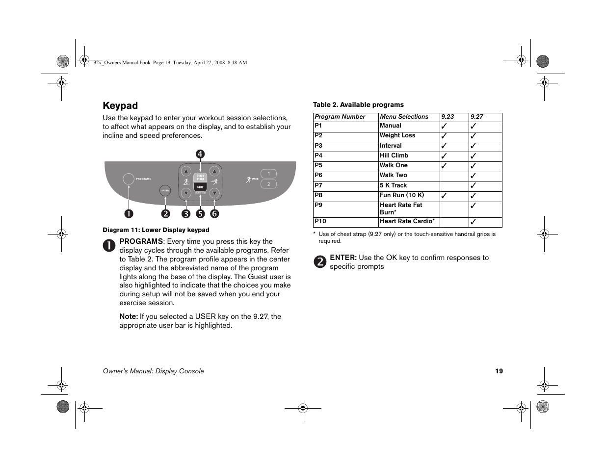 Keypad | Precor MOVE BEYOND 9.23 User Manual | Page 21 / 58