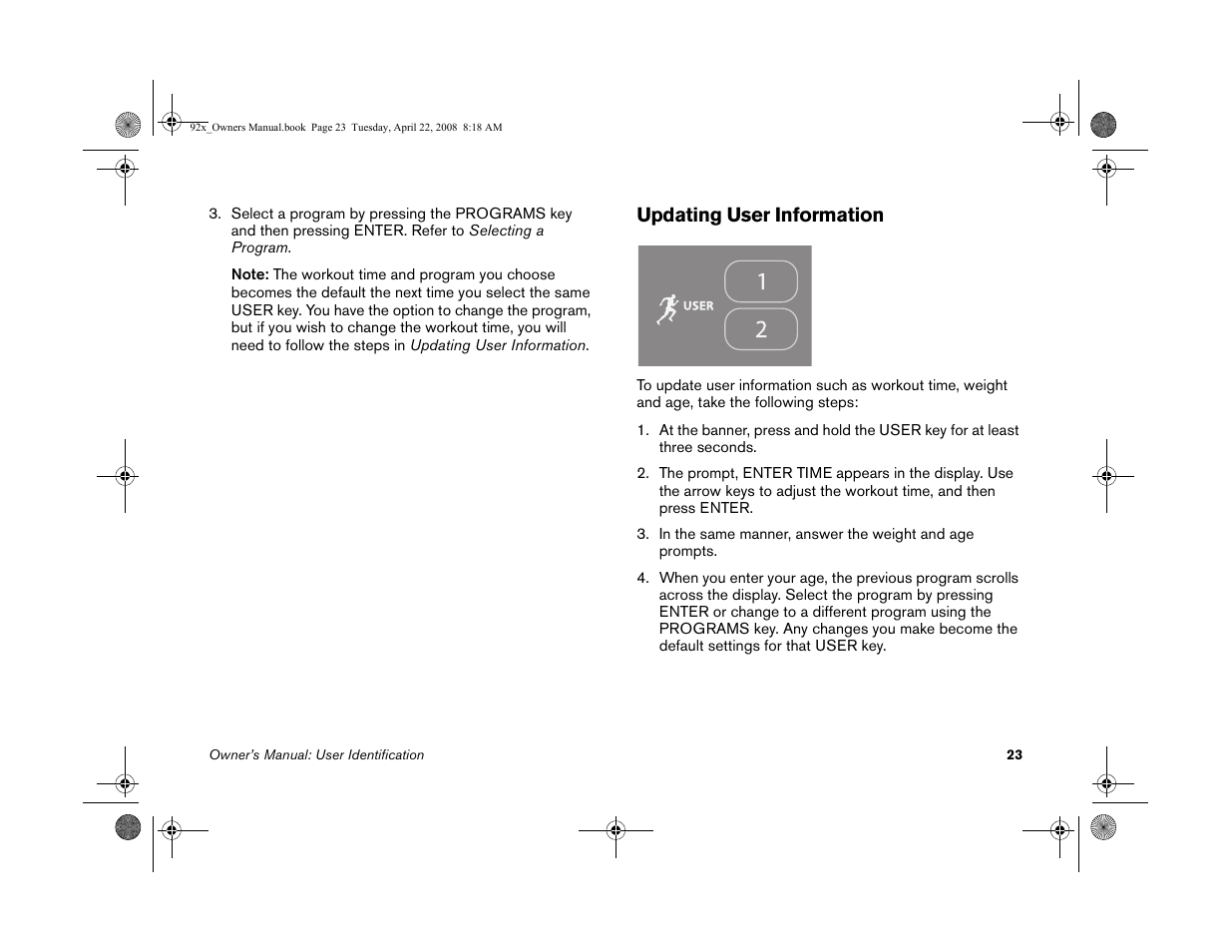 Updating user information | Precor MOVE BEYOND 9.23 User Manual | Page 25 / 58