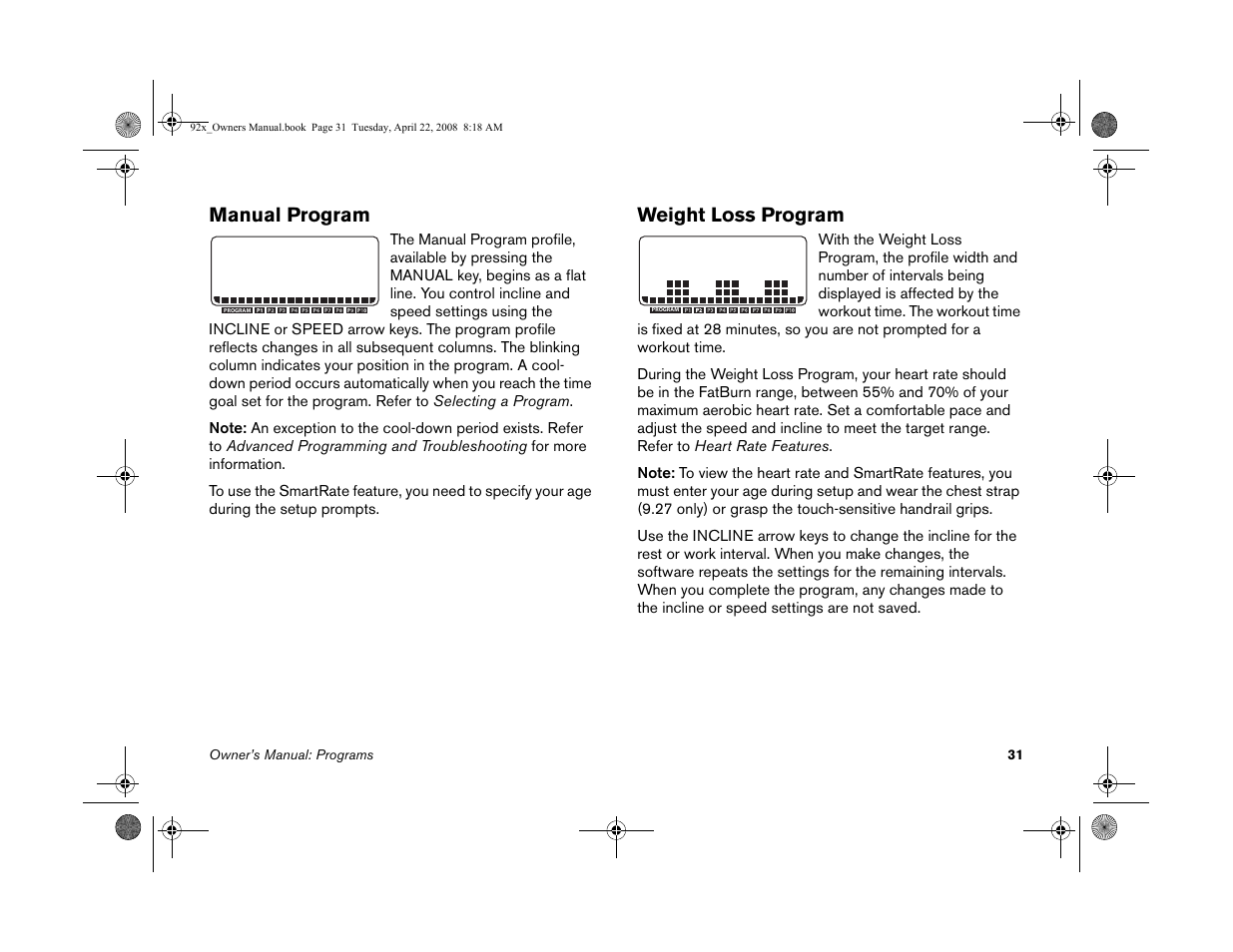Manual program, Weight loss program | Precor MOVE BEYOND 9.23 User Manual | Page 33 / 58