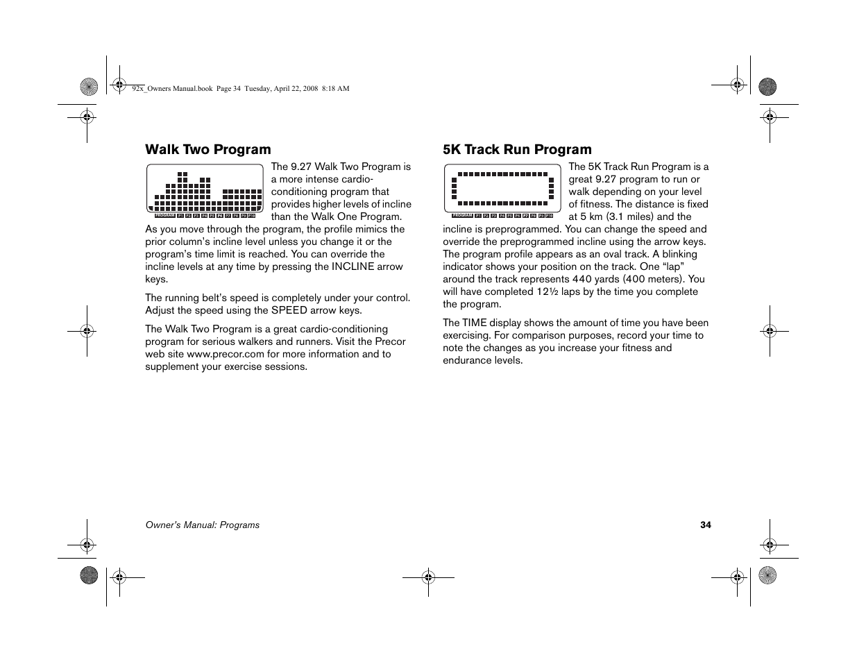 Walk two program, 5k track run program | Precor MOVE BEYOND 9.23 User Manual | Page 36 / 58