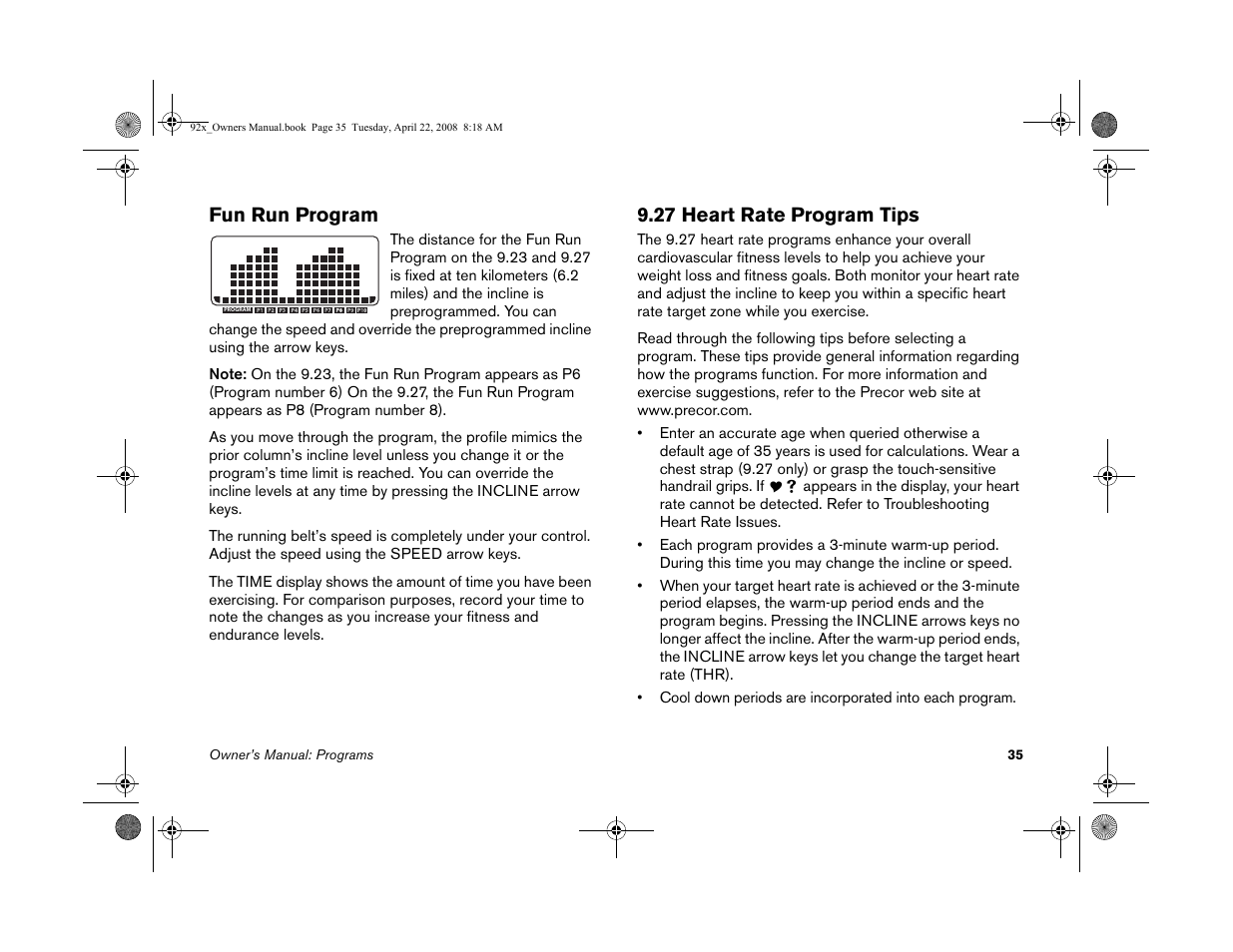 Fun run program, 27 heart rate program tips | Precor MOVE BEYOND 9.23 User Manual | Page 37 / 58