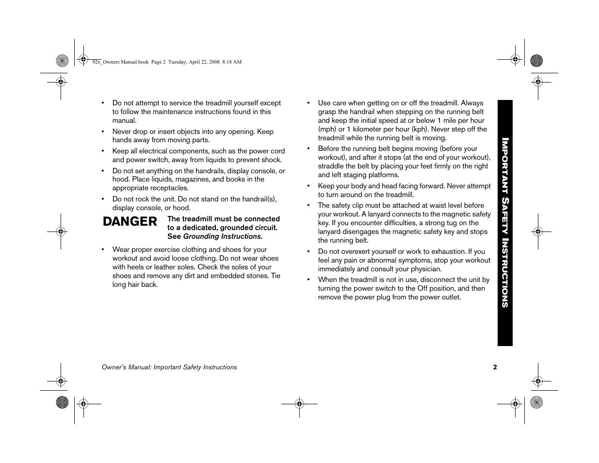 Danger | Precor MOVE BEYOND 9.23 User Manual | Page 4 / 58