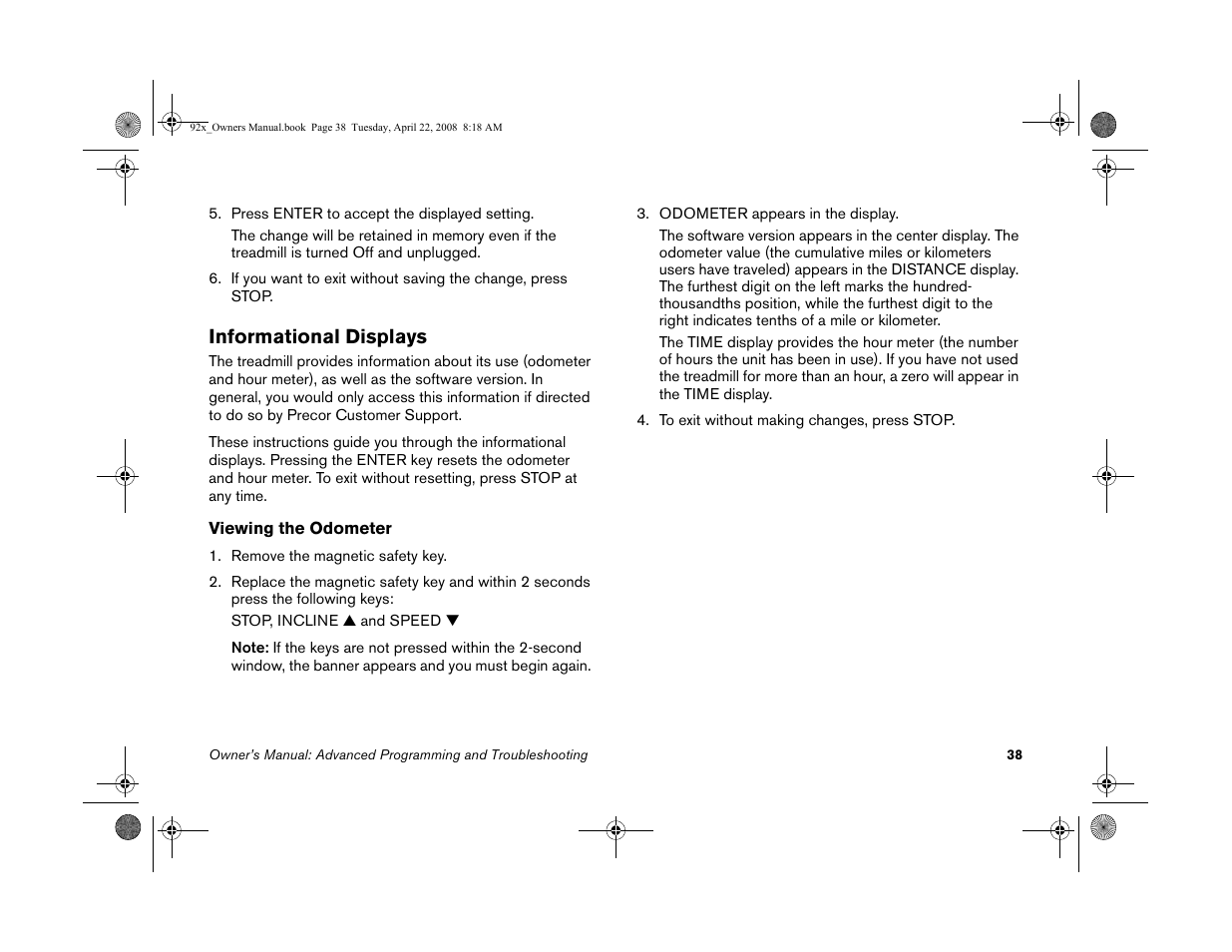 Informational displays | Precor MOVE BEYOND 9.23 User Manual | Page 40 / 58