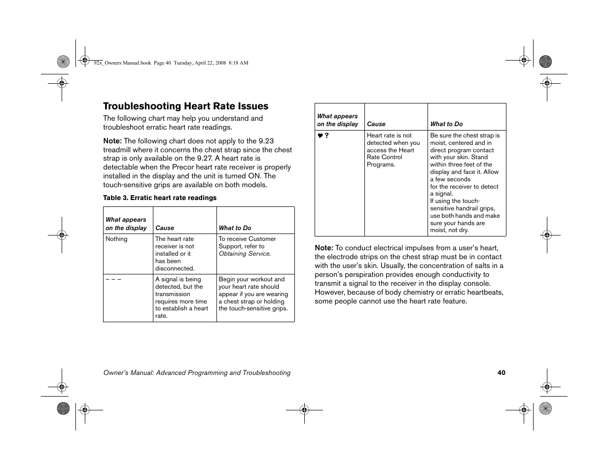Troubleshooting heart rate issues | Precor MOVE BEYOND 9.23 User Manual | Page 42 / 58